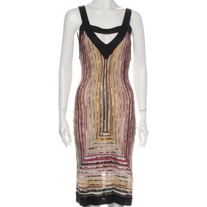 vtg 2003 MISSONI Black Striped Metallic Multicolor Midi Sheath Dress S 6 IT42